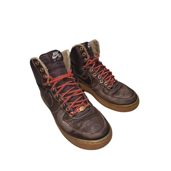 Nike Air Force 1 High '16 Brown with Orange Laces Leather Size 6Y 653998-200 - Picture 1 of 7